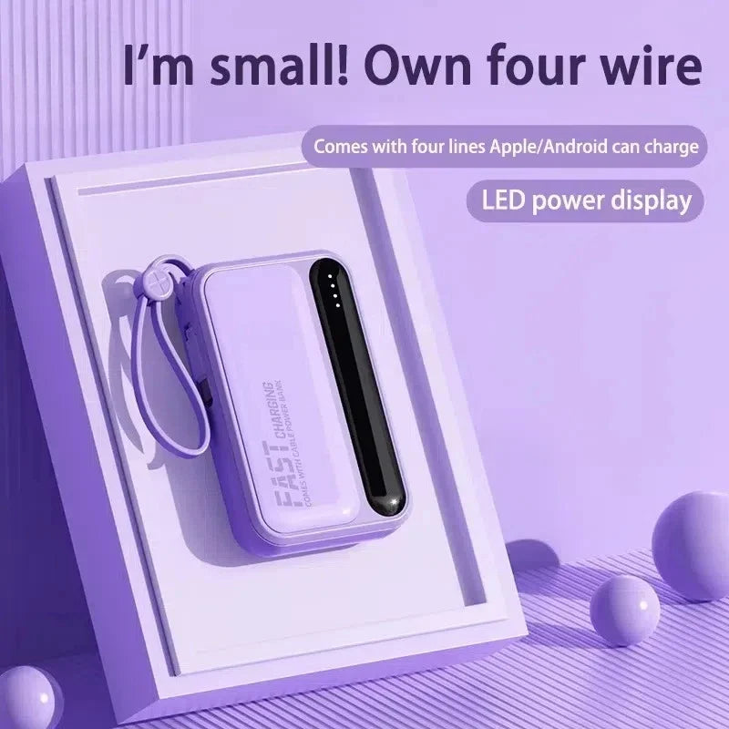 50000mAh Large Capacity Solar Power Bank 4 In1 Built in Cables Intelligent Digital Display Laser Light For Samsung Apple