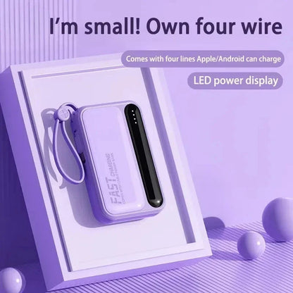 50000mAh Large Capacity Solar Power Bank 4 In1 Built in Cables Intelligent Digital Display Laser Light For Samsung Apple