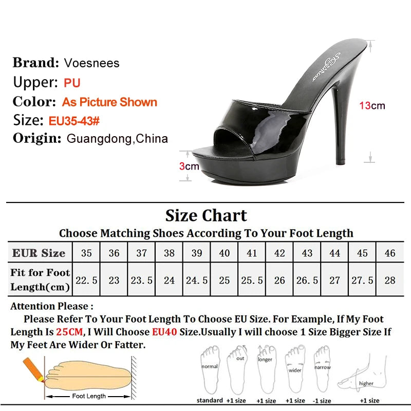 13CM Woman Slippers Mule Patent Leather Sandals Sexy Fashion Slides Party Shoes for Women Luxury Black Summer Platform Sandals