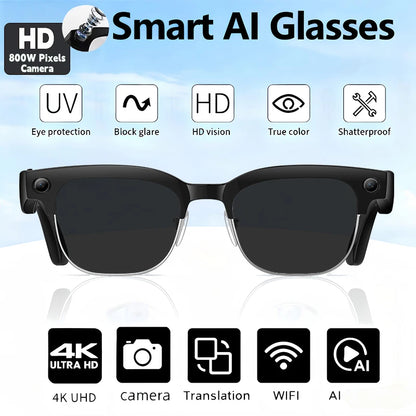 2026 New Smart Glasses Men 800W Camera Video Recording AI Recog Bluetooth Call Voice Translation Outdoor Driving Sunglasses