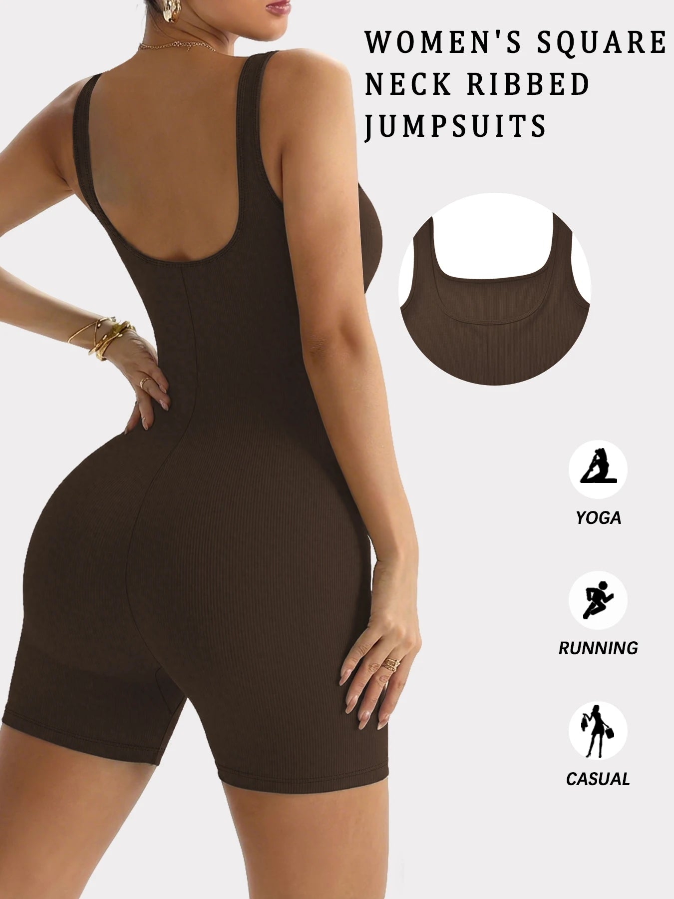 Women'S Square Neck Ribbed Jumpsuits，Women's Sleepwear & Loungewear