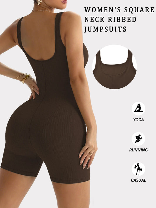 Women'S Square Neck Ribbed Jumpsuits，Women's Sleepwear & Loungewear