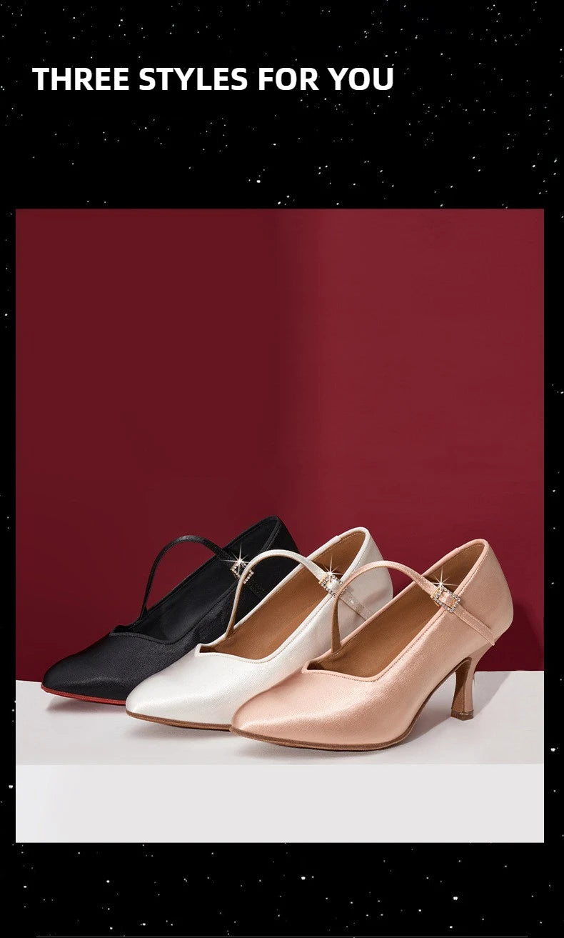 UK Latin Dance Shoes Women's Mid Heel Flexible Sole Ballroom Practice Shoes for Waltz Tango