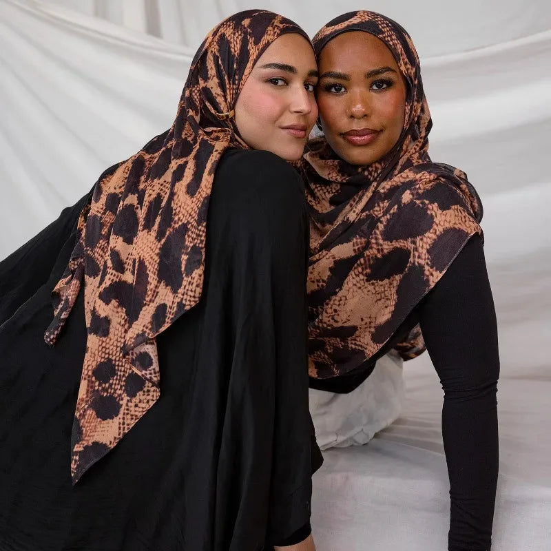 New Double-sided Print Modal Hijab Scarf Watercolor Leopard Prairie Hide Print Hijabs for Women Muslim Fashion Turbans for Women
