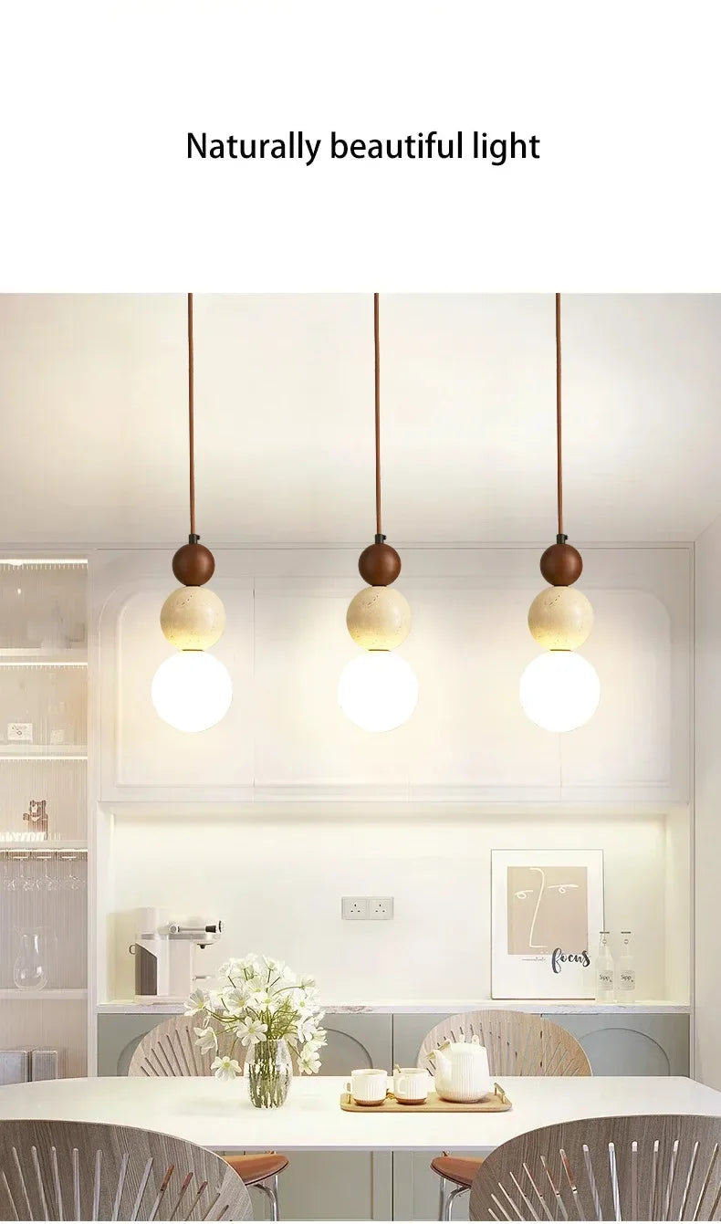 Cream Style Pendant Lamp Bedroom Bedside Led Chandelier Stone Wood Light Designer Bauhaus Medieval Restaurant Bar Small Lights