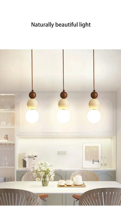 Cream Style Pendant Lamp Bedroom Bedside Led Chandelier Stone Wood Light Designer Bauhaus Medieval Restaurant Bar Small Lights