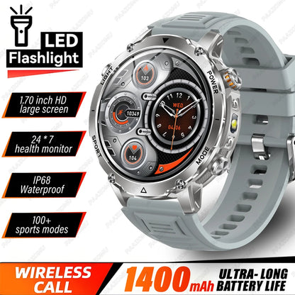 Brand+1400mAh Big Battery Smartwatch Men 1.7" AMOLED 200-Day Standby Swim Diving Waterproof GPS Military Tactical SOS 100 Sports