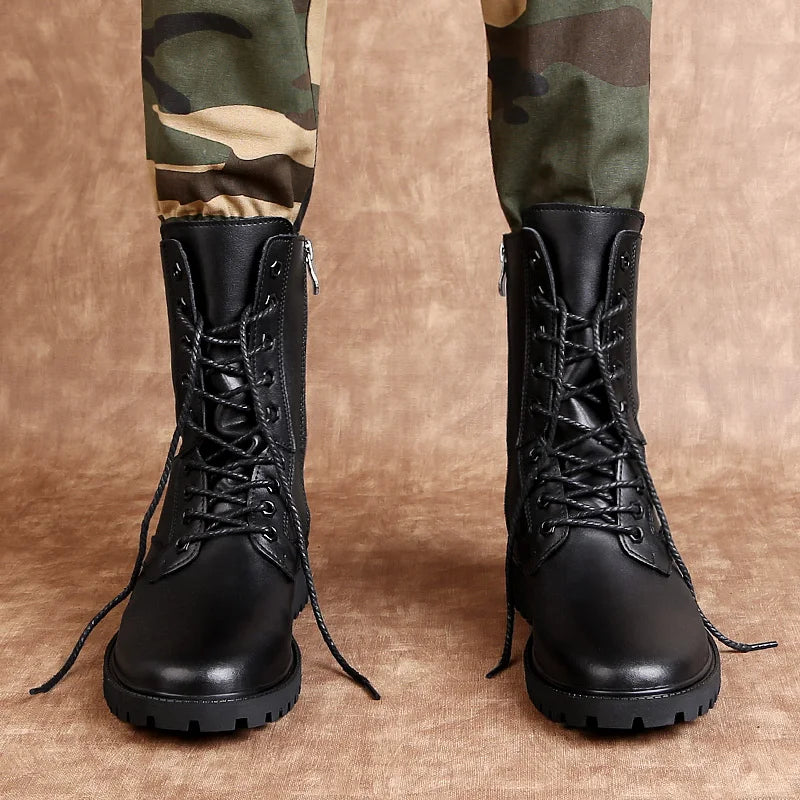 Winter Boots US Combat Boots TrendBoots Plus Velvet Men Boots Genuine Leather Snow Boots Side Zipper Motorcycle Boots High