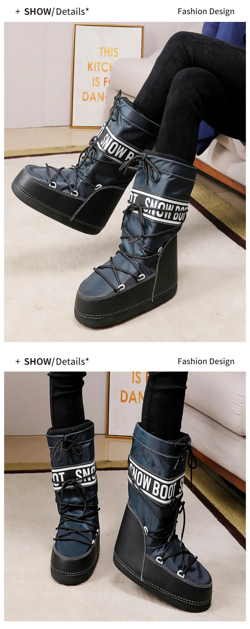 2026 New Women High‑Tubed Moon Boots Space Snow Boots Round‑Toe Lightweight Thick‑Sole Warm Insulated Skiing Winter Outdoor Cott