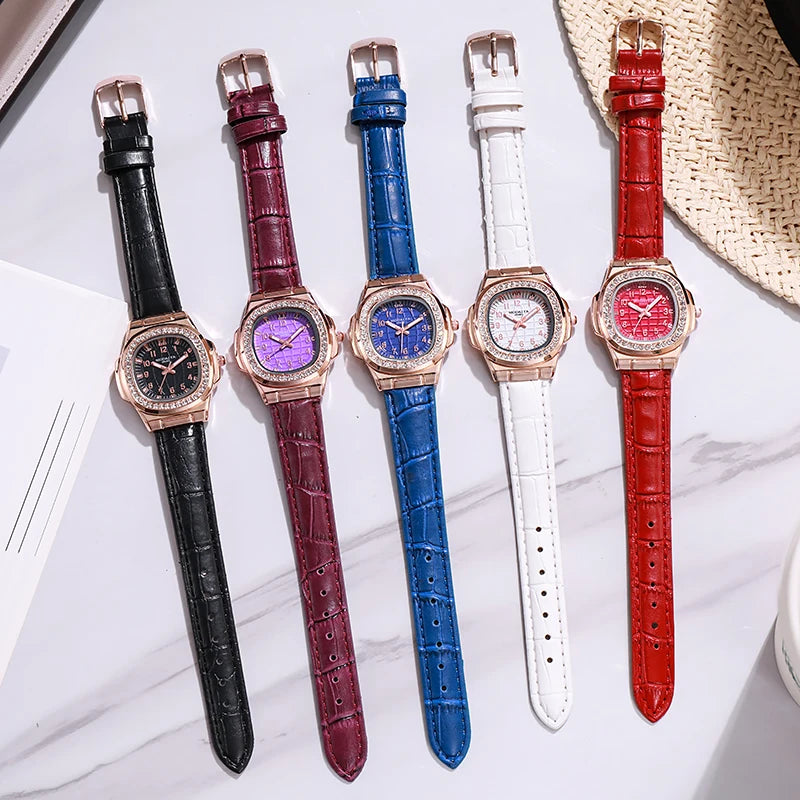 Cross border hot selling fashionable casual square diamond studded belt digital quartz women's student decoration watch