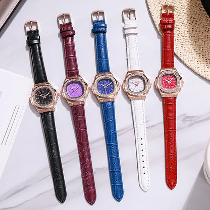 Cross border hot selling fashionable casual square diamond studded belt digital quartz women's student decoration watch