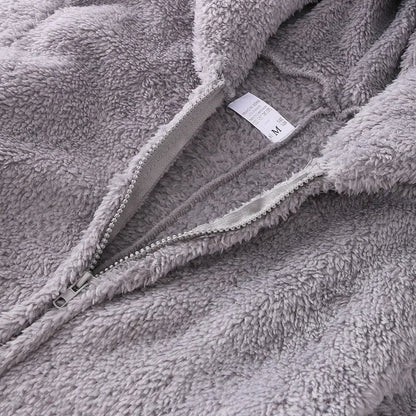 Sexy Cute Plush Autumn Winter Long Sleeve Hooded Romper Back Butt Bum Open Ass Flap Plush Jumpsuit Women Thick Sleepwear
