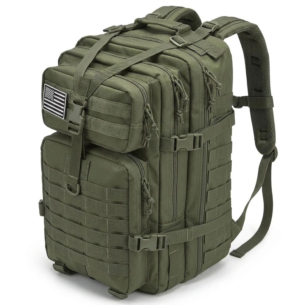 45L Tactical Fishing Backpack Molle Water Resistant Outdoor Tackle Bag Large Capacity Storage Camping Hiking Travel Rucksack Trekking Men Women Anglers Fishermen Rod Reel Gear Durable Multi Pocket Wear Resistant Lake River Se