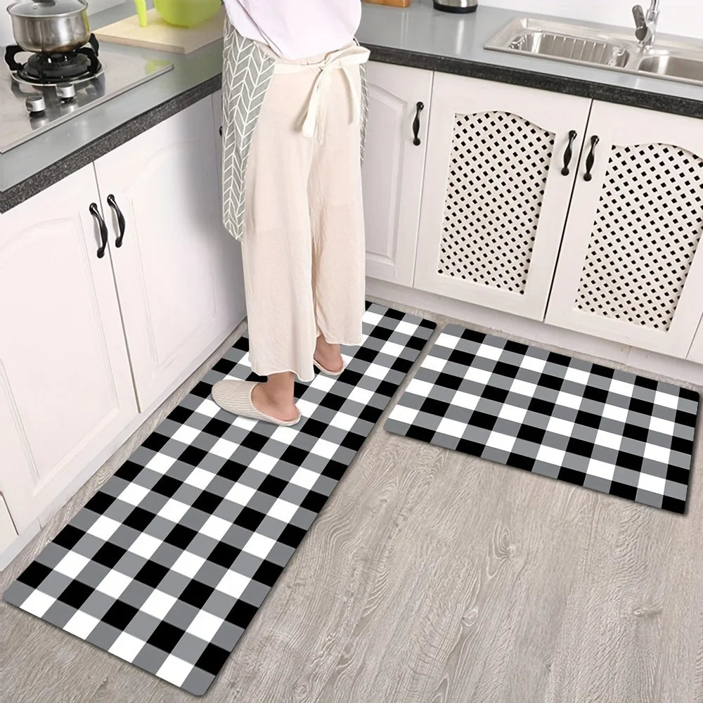Black White Buffalo Plaid Floor Mats Home Decor Living Room Area Entrance Non-slip Rugs Balcony Hallway Bathroom Toilet Carpets
