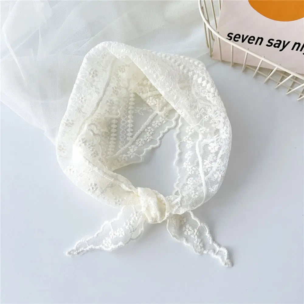 INS Lace Hair Scarf Women Korean Triangle Hair Band Travel Photo Headband Sunscreen Headscarf Girls Linen Cotton Neckerchief