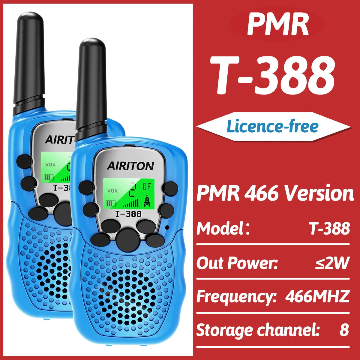 2PCS AIRITON T-388 Kids Walkie Talkie Children 3 Mile Range Two Way Receiver Electronic Radio Flashlight Children Gift for Kid