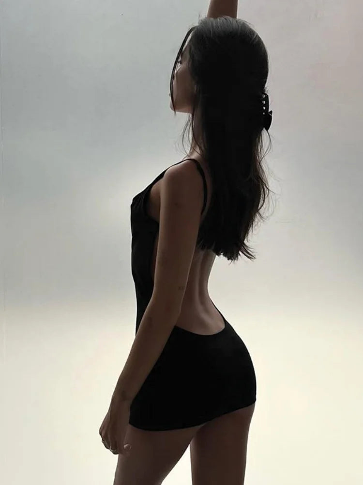 Backless Black Dress For Women Summer Clothing Y2k One Piece Sexi Night Dress Hot Club Outfits Spaghetti Strap Vestido Feminino