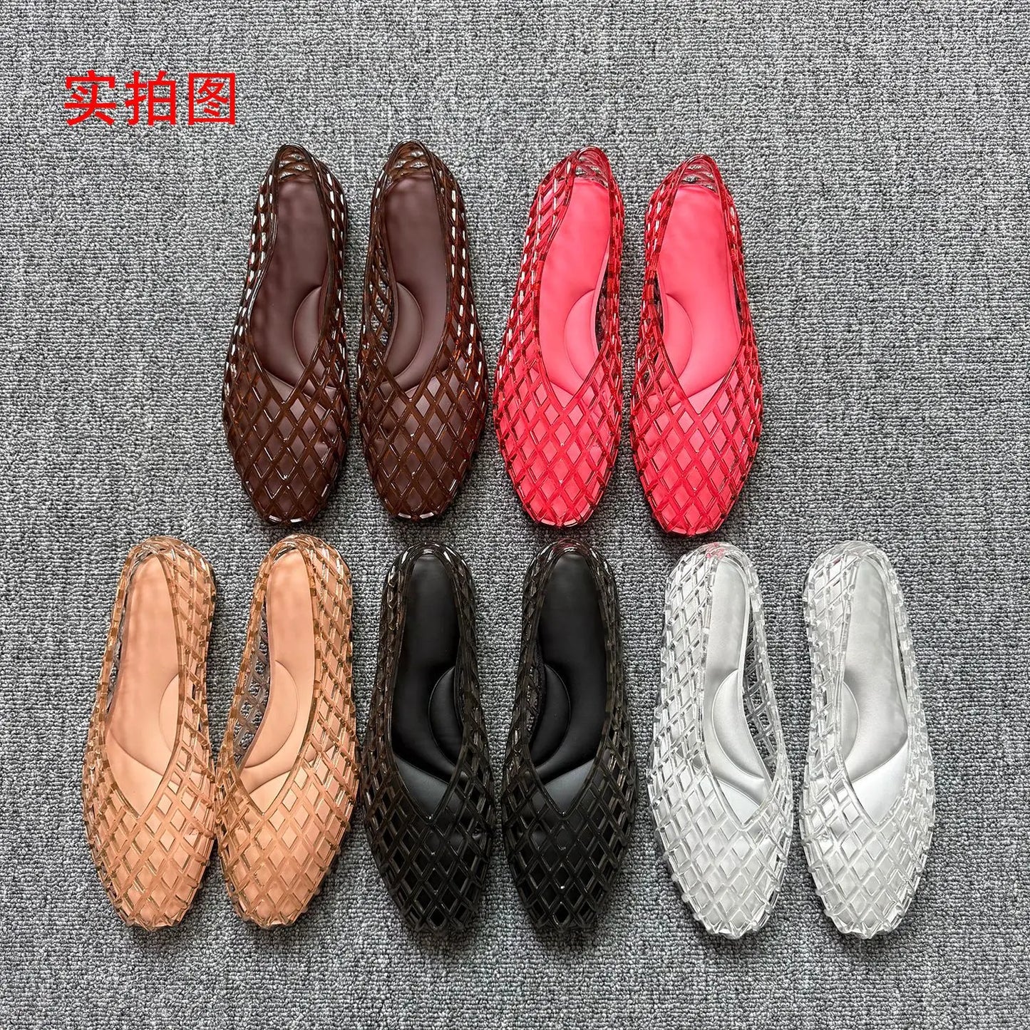 New V-mouth Crystal Jelly Shoes Fashionable, Versatile, Comfortable, Flat Bottom Single Shoes, Casual Sandals for Women