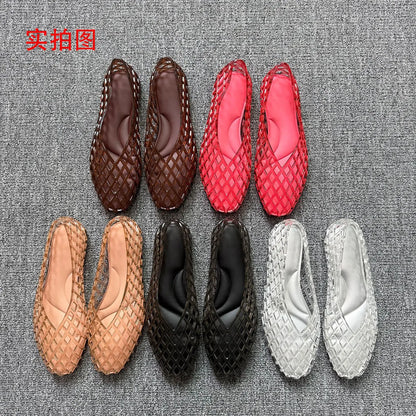 New V-mouth Crystal Jelly Shoes Fashionable, Versatile, Comfortable, Flat Bottom Single Shoes, Casual Sandals for Women