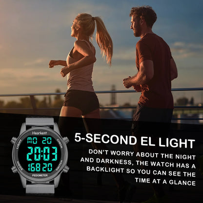 Hearkent Pedometer Sport Watches Step Counter Watch Women Digital Watches Calories Mile Stopwatch Countdown for Walking Tracker