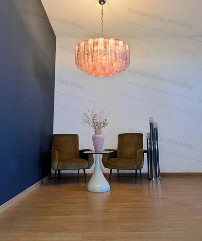 The Pink Love Glass Art Round 50-100cm Dimmable LED Chandelier Hanging Lamps Lustre Suspension Luminaire Lampen For Living Room