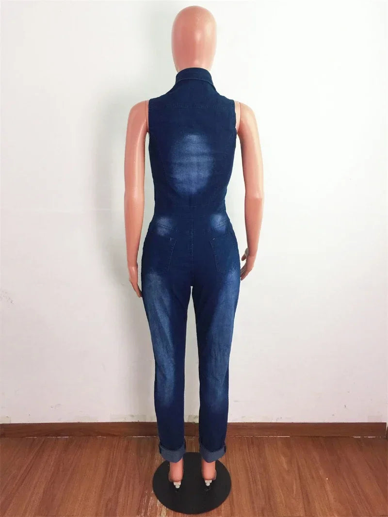 Streetwear Ripped Jeans Jumpsuit Women Summer Clothes Women 2024 Sleeveless Catsuits Denim Rompers Playsuits One Pieces Overalls