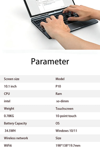 10'' 2 in 1 Tablet Laptop Intel N150 Win11 Touch Screen FHD IPS 32GB DDR4 M.2 SATA NVMe SSD Support Stylus Pen Face Recognition