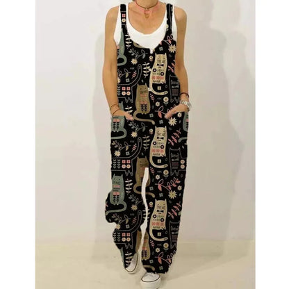 Women's Sleeveless Jumpsuit 2022 Summer Boho Floral Wide Leg Long Pants Rompers Ladies Strap Plus Size Casual Loose Bib Trousers