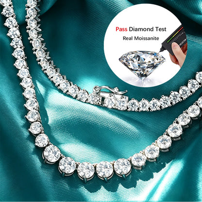 3 Claw D VVS1 All Moissanite Tennis Necklace for Women Men S925 Sterling Silver 18k White Gold GRA Certified Wedding Necklaces