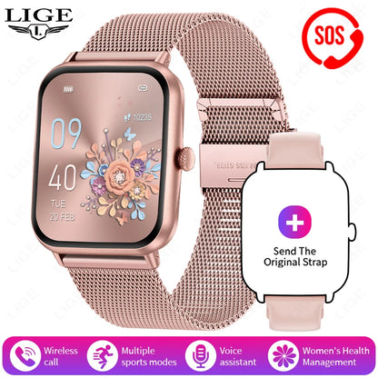 LIGE Fashion 1.83" HD Screen Smart Watch Women Bluetooth Call IP68 Waterproof Ladies Watches Daily Health Monitor Smartwatch New