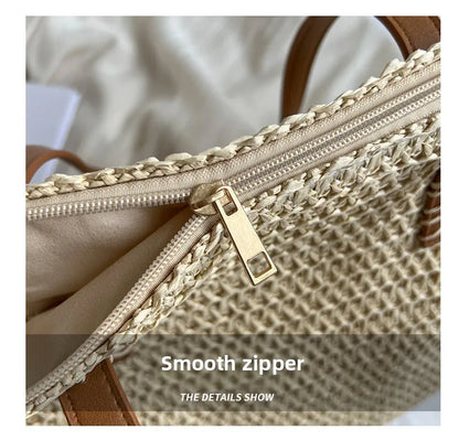 Hand-woven Women's Shoulder Handbag Bohemian 2025 Summer Fashion Straw Beach Tote Bag Travel Shopper Weaving Shopping Bags