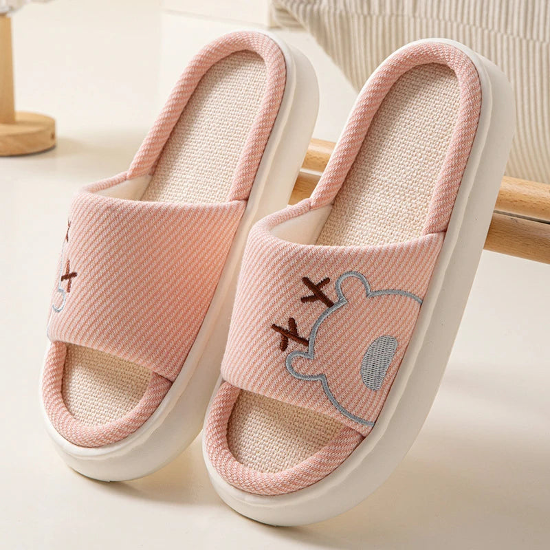 Linen Platform Women's Slippers Home Flats Summer Luxury Designer Woman Shoes New Open-Toe Casual Indoor Slides Non-Slip Unisex