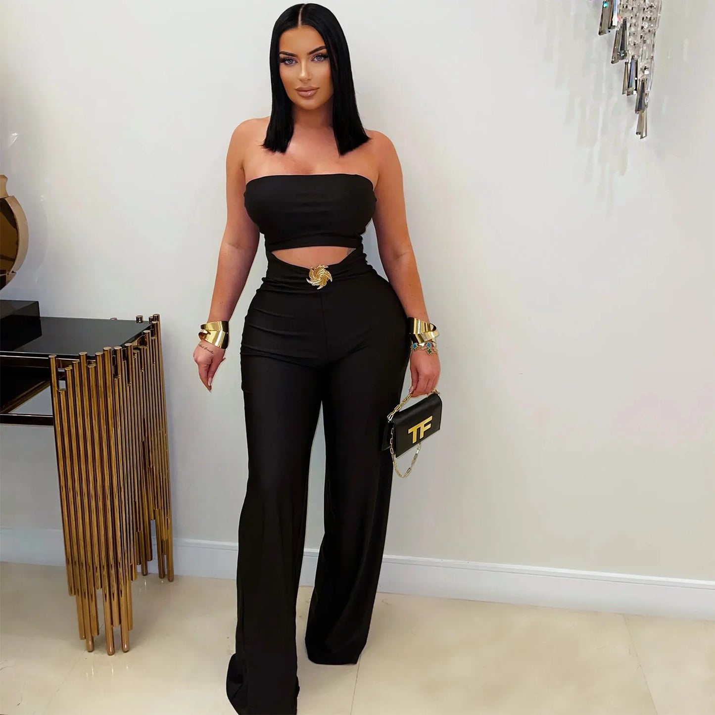 FAGADOER Sexy Hollow Out Bodycon Jumpsuit for Women Solid Color Sleeveless Backless Rompers Female Streetwear Overalls 2025 New