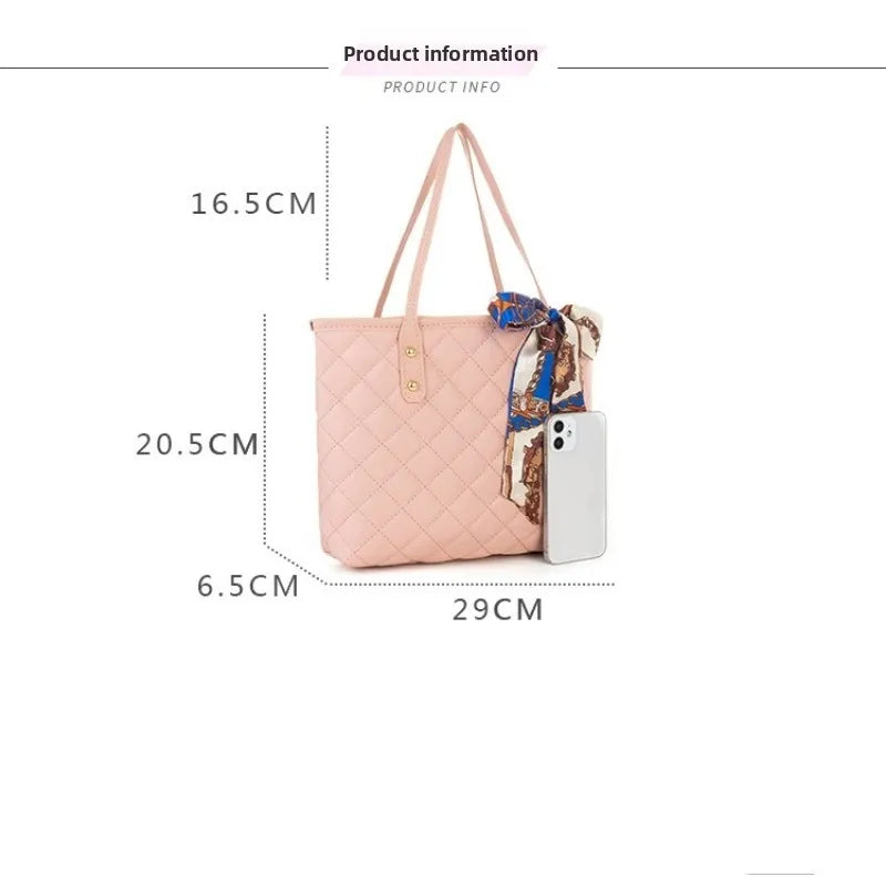Trendy Large Capacity Embroidery Bag with Scarf Tote Bag Shoulder Bags PU Bucket Bag For Women