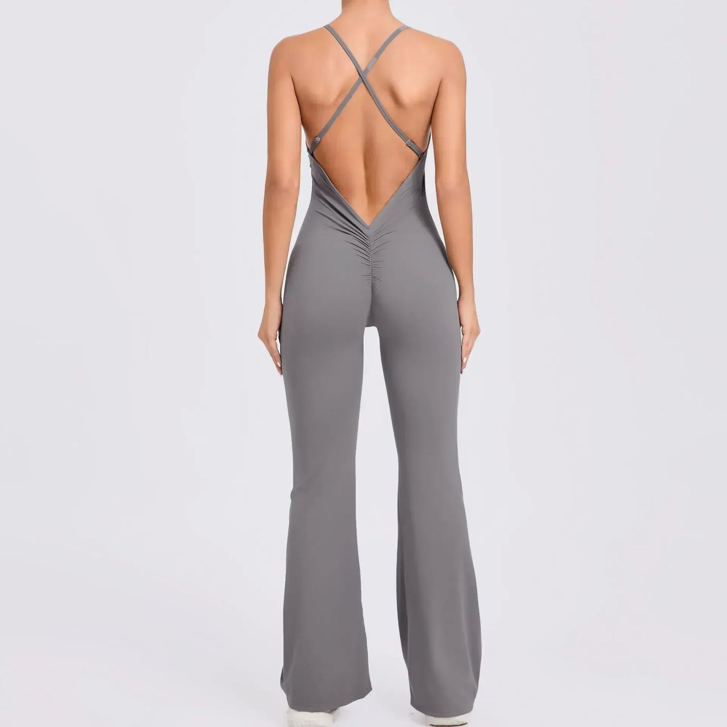 Sports Overalls for Women Sportswear Flared Jumpsuit Woman Padding Jumpsuits Gym Combinaison Femme Coffee Gray Navy Blue Red