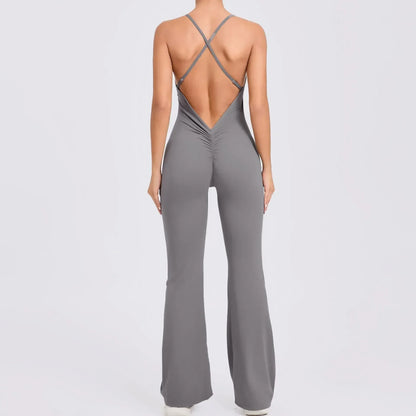 Sports Overalls for Women Sportswear Flared Jumpsuit Woman Padding Jumpsuits Gym Combinaison Femme Coffee Gray Navy Blue Red