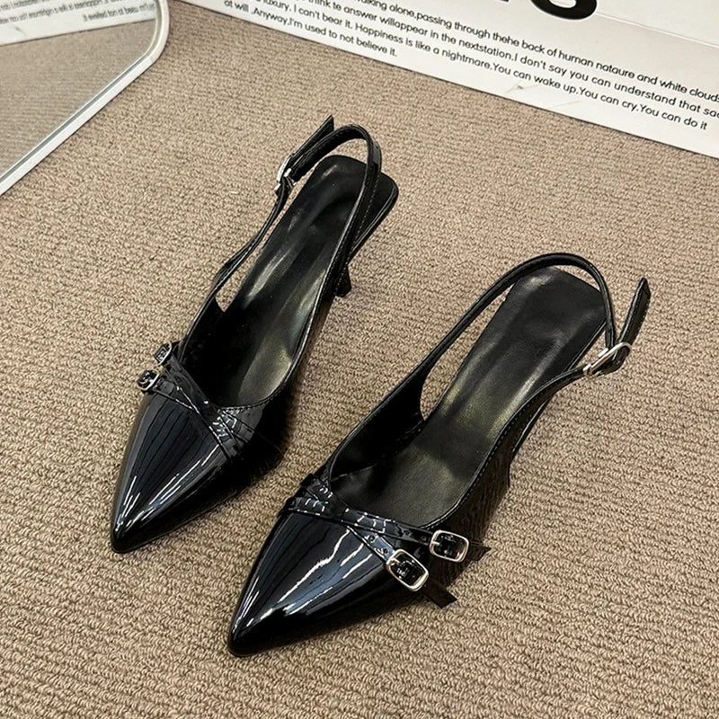 Women's Sandals Leopard Sexy High Heels Shoes Pointed Toe Luxury Pumps Slippers Woman Brand Dress Buckle Ladies De Flip Flops