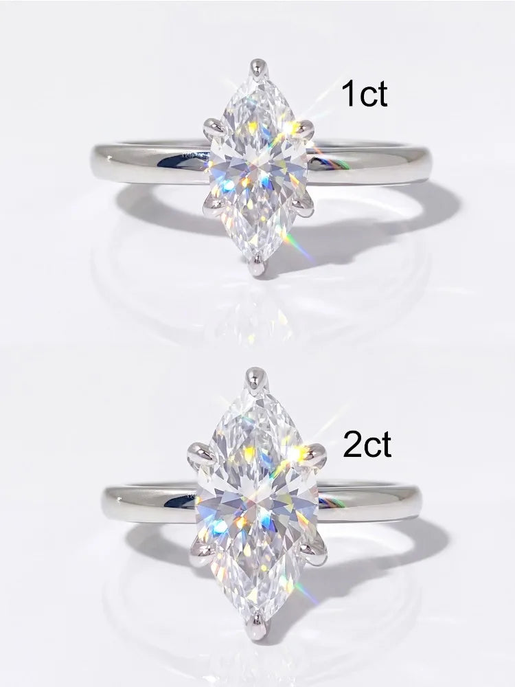 Luxury Fashion 1CT Real Marquise Moissanite Diamond Wedding Engagement Rings for Women 925 Sterling Silver Fine Jewelry
