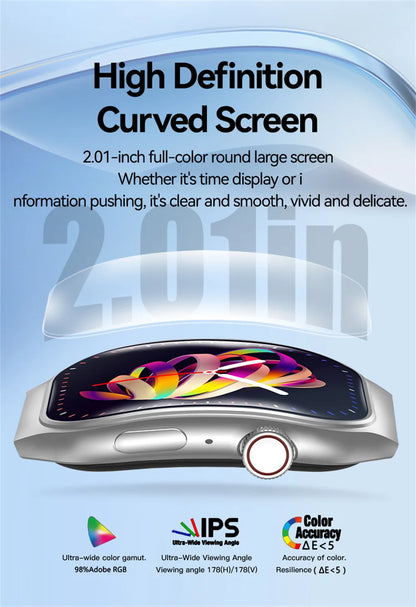 New Curved Screen Women's Smart Watch 2.01'' AMOLED HD Touch Screen Bluetooth 5.3 Voice Call Men's Fitness Smart Watch