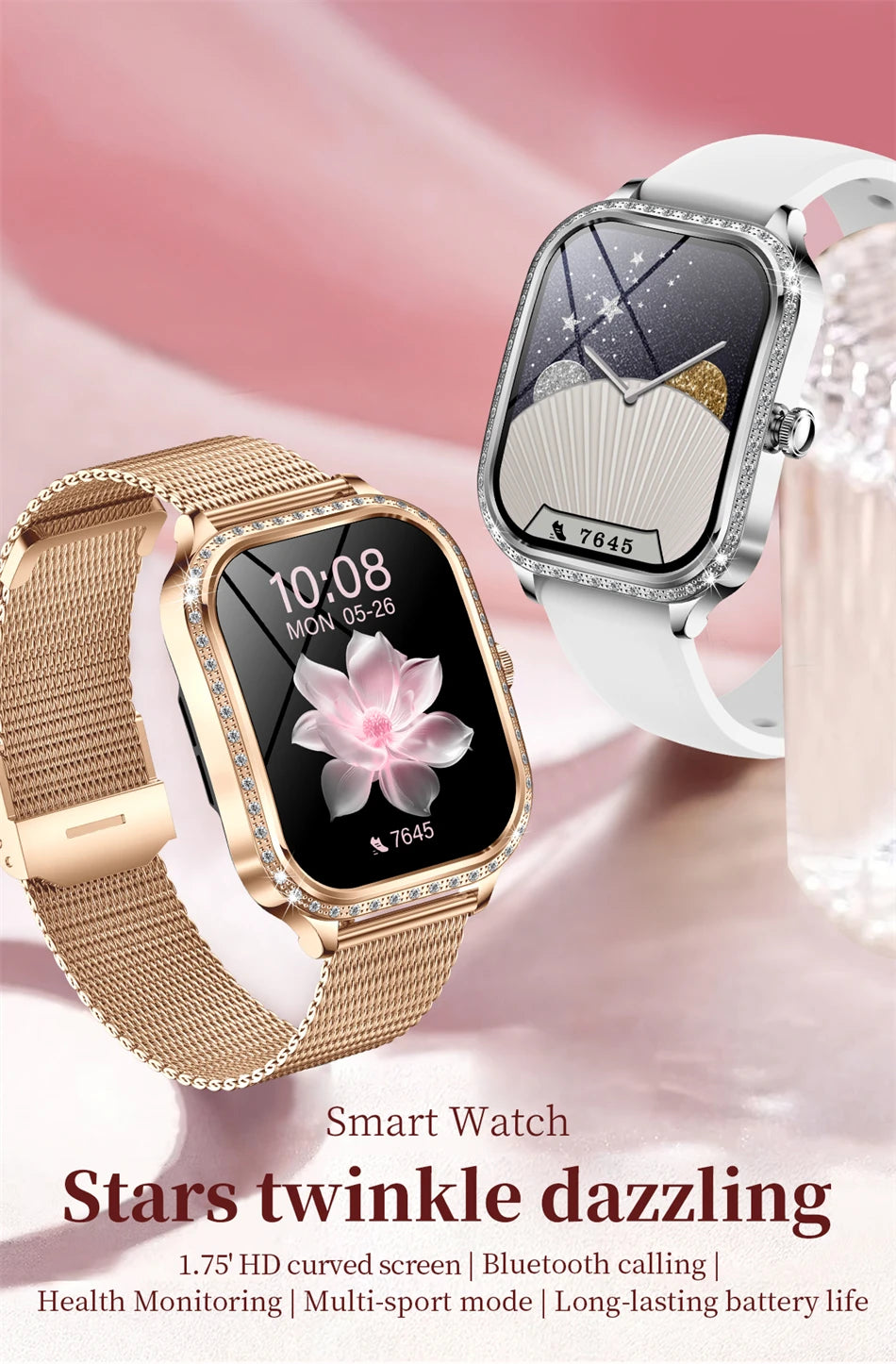 Fashion Women Diamond Watch 1.75 inch 360*360 HD Display Heart Rate Blood Oxygen Monitoring Bluetooth Call Smartwatch 2026 New