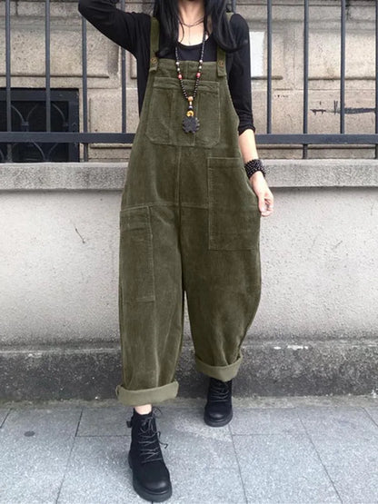 Winter Women Corduroy Jumpsuits Autumn Pants 2024 ZANZEA Casual Suspender Fashion Wide Leg Playsuits  Rompers Streetwear Trouser