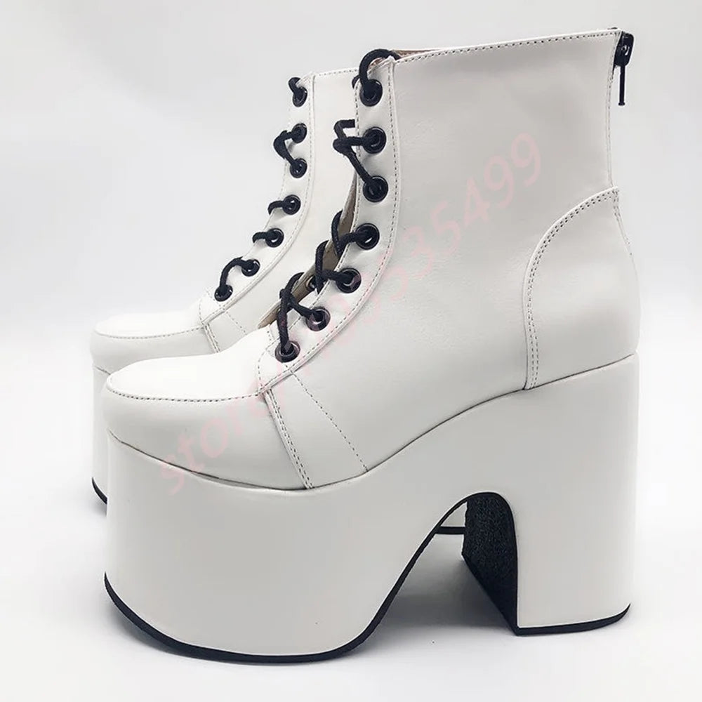 Thick Sole Round Toe Punk Party Boots 2025 New Street Rock Lace-Up Motorcycle Boots Fashion 34-48 Thick High Heel Ankle Boots