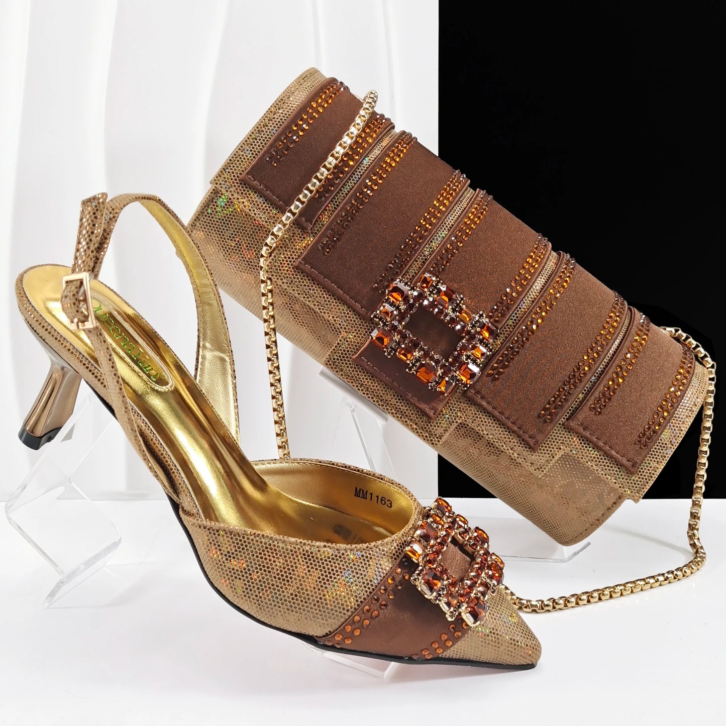Fashion Italian Shoes With Women Bag Rhinestones High Quality Nigeria Party Women's High Heels Party Shoes And Bag Match Set