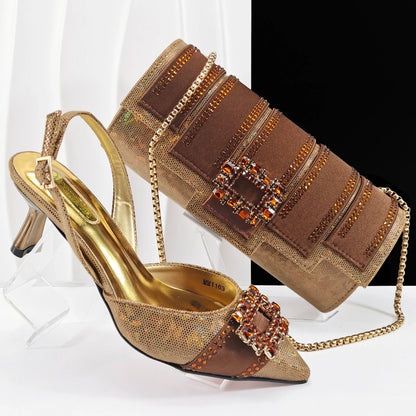 Fashion Italian Shoes With Women Bag Rhinestones High Quality Nigeria Party Women's High Heels Party Shoes And Bag Match Set