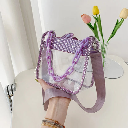 2026 NEW Transparent Shoulder Bag New Chain Handbag Fashionable Diamond Inlaid Jelly Bag PVC Women Crossbody Bag