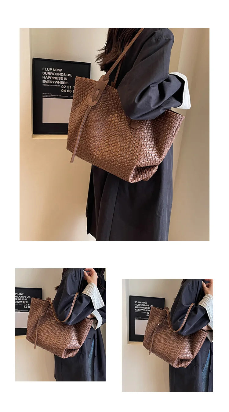 Autumn and Winter Trendy Vintage Rhombic Woven Shoulder Bags Large Capacity Underarm Bag Daily Commuting Bag Casual Handbags