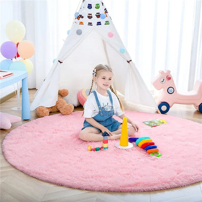 Round Fluffy Soft Area Rugs for Kids Room Princess Castle Plush Shaggy Carpet Cute Circle Nursery Rug Home Decor Circular Carpet