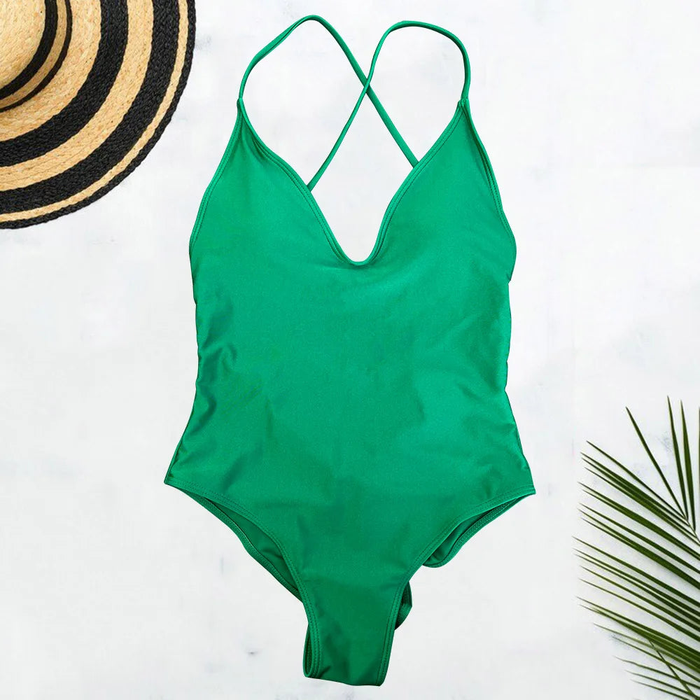 Solid One Piece Swimsuit Women Swimwear 2025 New Bikini Sexy Bodysuit Plus Size Bathing Suit Swimming Suit Maillot De Bain Femme