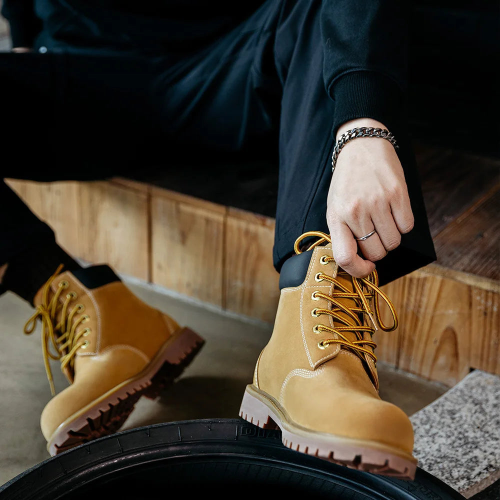 Mr.A Classic Couple Style High-Top Wear-Resistant Yellow Boots Outdoor Hiking Leather Comfortable Retro Warm Boots Autumn Winter Men's Waterproof Boots