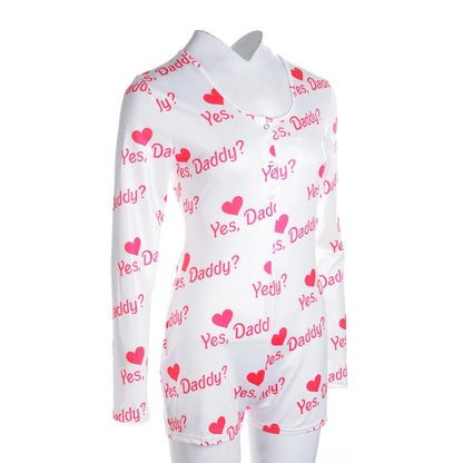 Combhasaki Women's Y2K Long Sleeve All-over Print Slim Sleepwear Jumpsuit Half Button O-neck Loungewear Bodysuit Shorts Romper